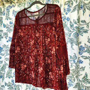 knox rose Women’s floral crochet bell sleeve blouse